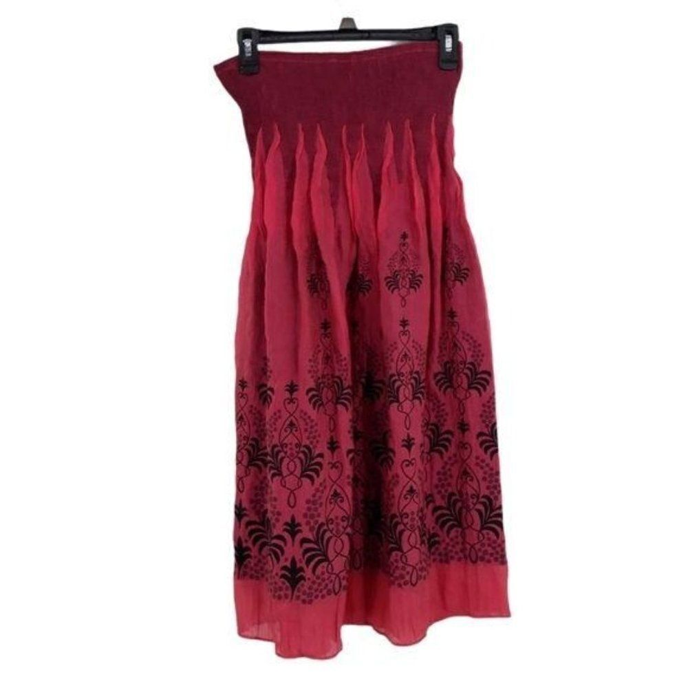 Gothic Convertible Maxi Skirt Tube Dress Ombre Red Black‎ Embroidered One Size